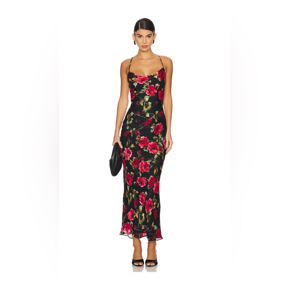 Revolve - Chic Black and Red Floral Maxi Dress - Haylo - More To Come